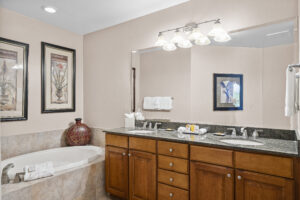 Hotel bathroom with bathtub