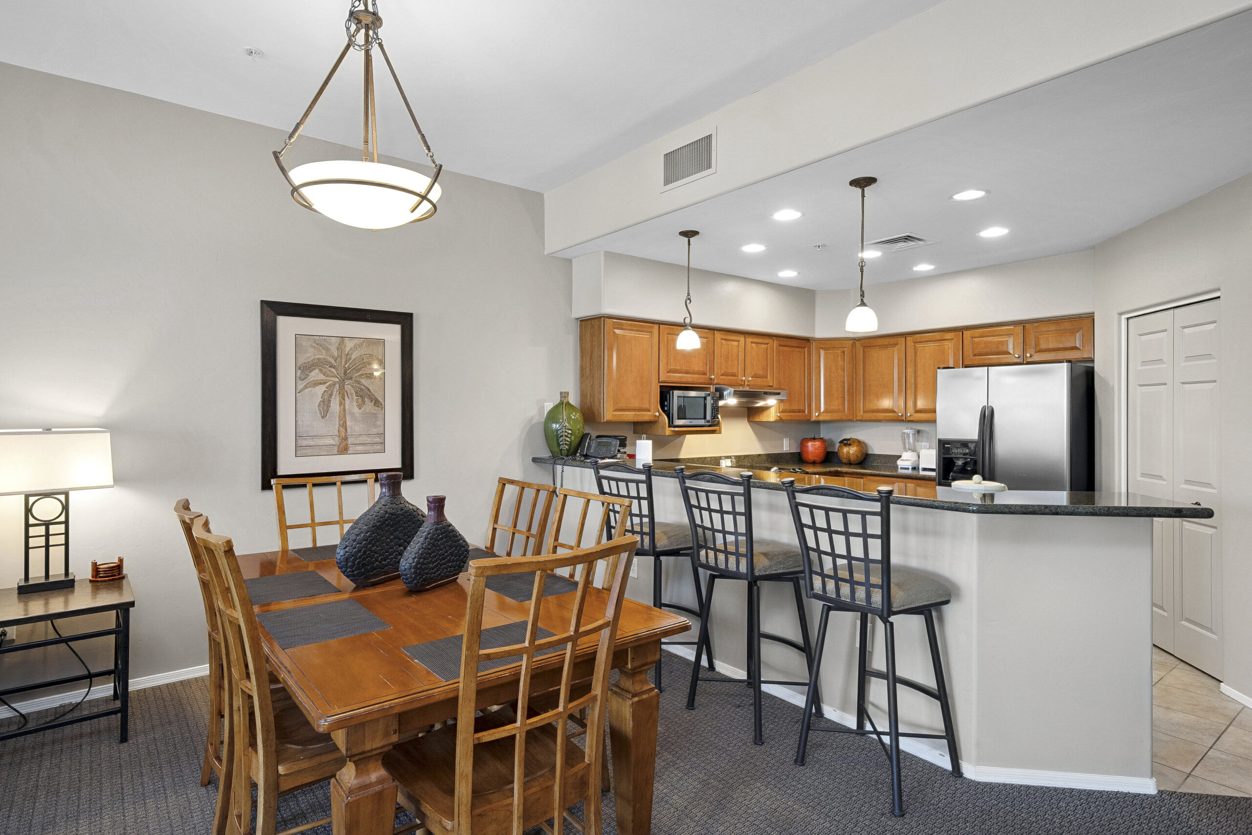 Hotel dining area and kitchen