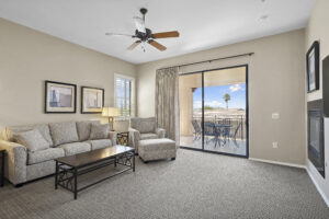 Living area with sliding door to balcony