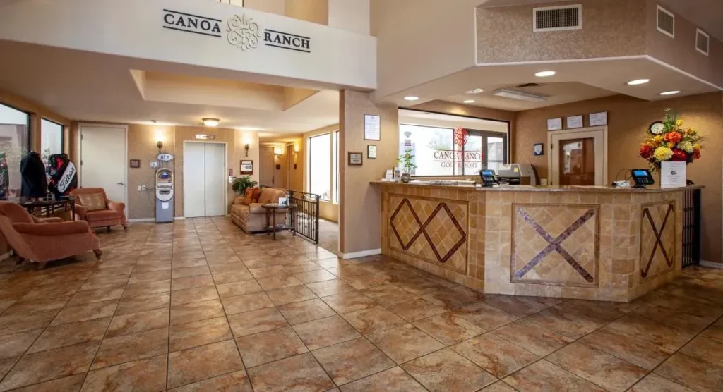Front desk and lobby at Canoa Ranch, home to extended stay suites near Tucson