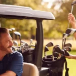 Couple enjoying a golf cart round together, part of a golf and spa experience for couples in Arizona