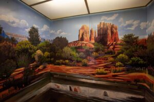 Elevator with painted walls